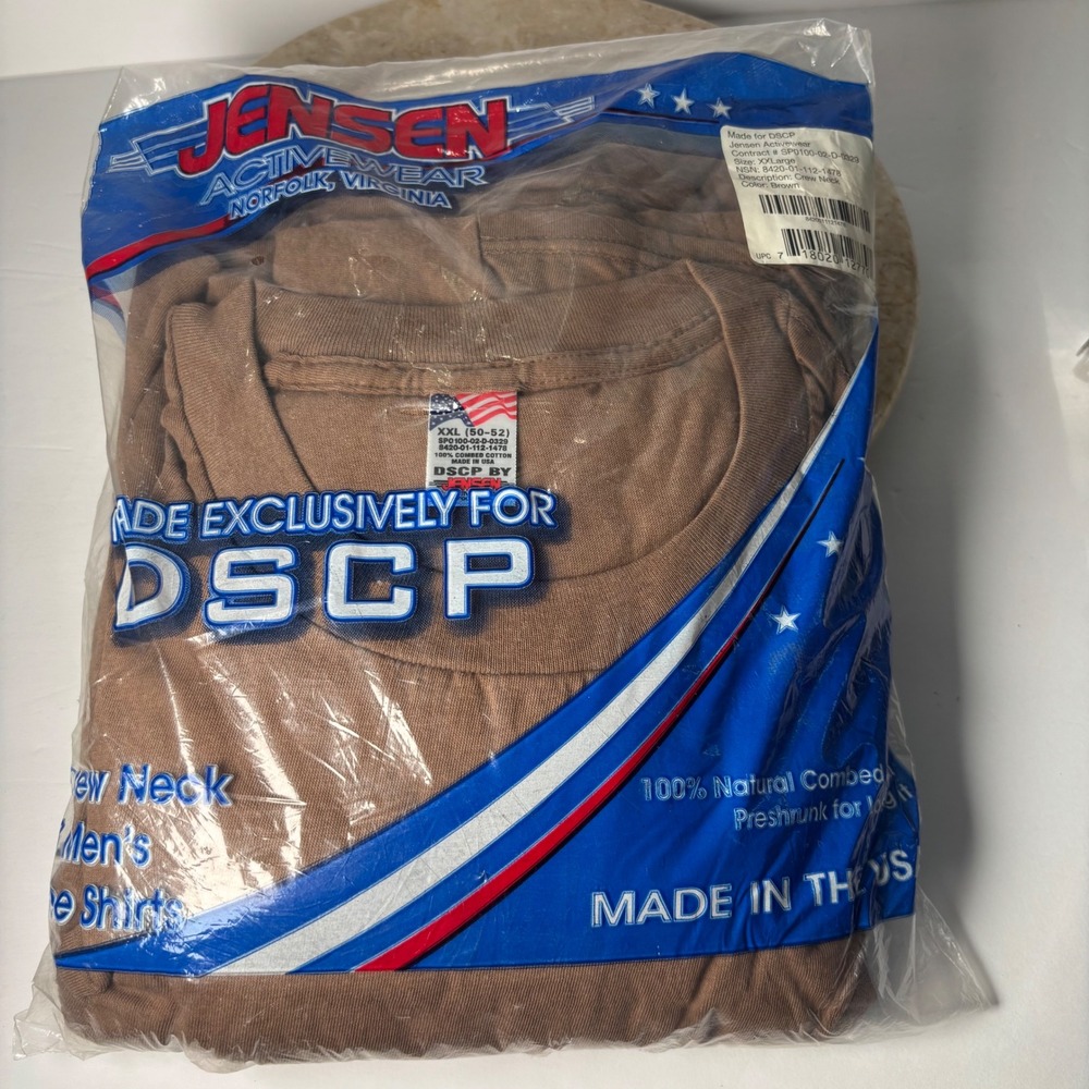 Jensen Activewear T-Shirt 3-Pack XXL Brown DSCP Military Issue Crew Neck USA